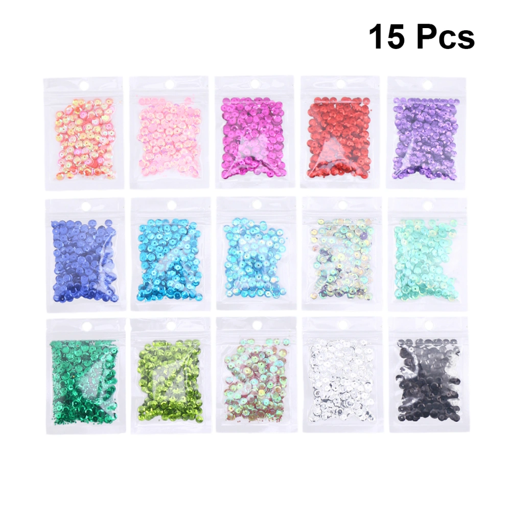 15 Packs Perforated Bead Pieces Curved Surface Sequins DIY Round Paillettes Clothing Accessories (Random Mixed Color)