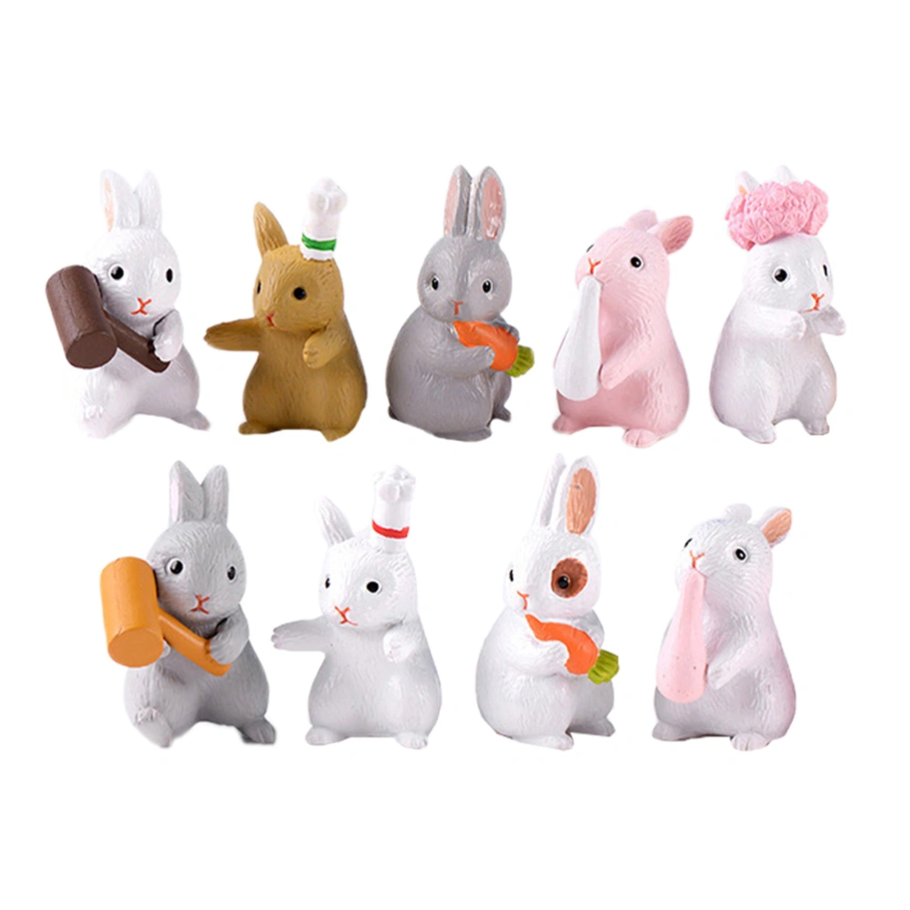 9Pcs Cartoon Bunny Decors Decorative Bunny Statues Miniature Rabbit Ornaments