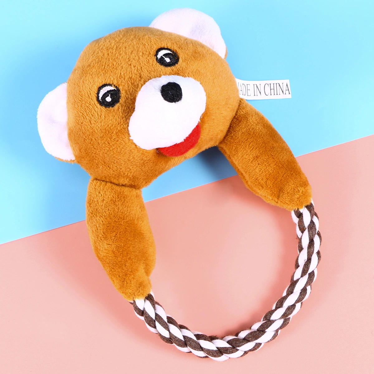 Pet Plush Toys Dog Chew Toys Puppy Cats Biting Interactive Toys Cartoon Bear Design (Brown)