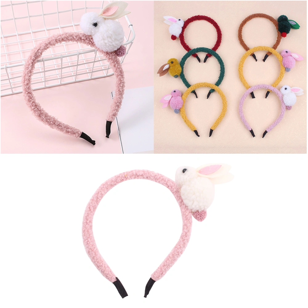 Girls Plush 3D Rabbit Headband Costume Cosplay Bunny Hair Accessory for Casual Easter Party Wearing (Pink)