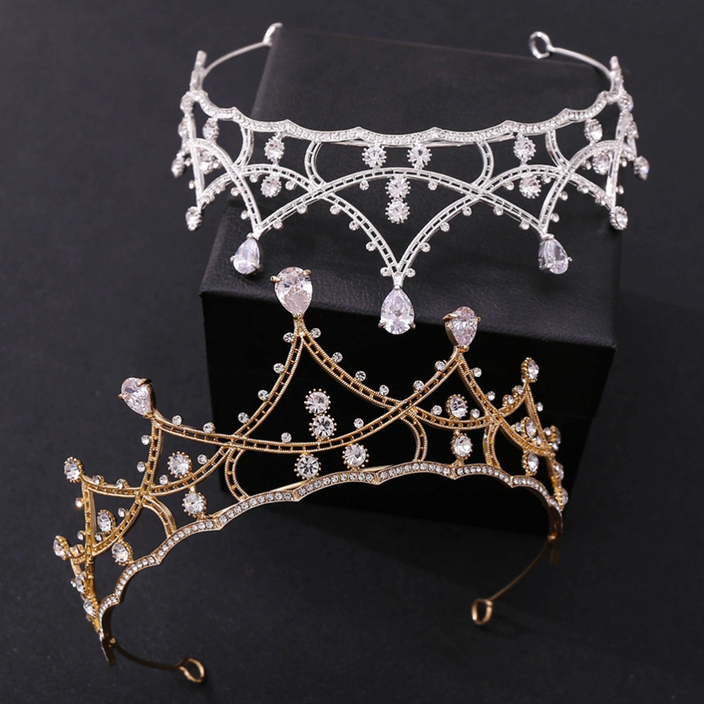 1pc Crown Headdress Decorative Headband Crystal Hairband Wedding Dress Accessories for Women Girls (Gold + White)