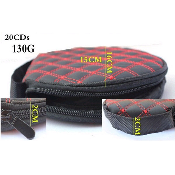 Portable Round Zippered Car/Home 20 CD DVD VCD Disc Holder Wallet Storage Bag Case Organizer (Black+Red)