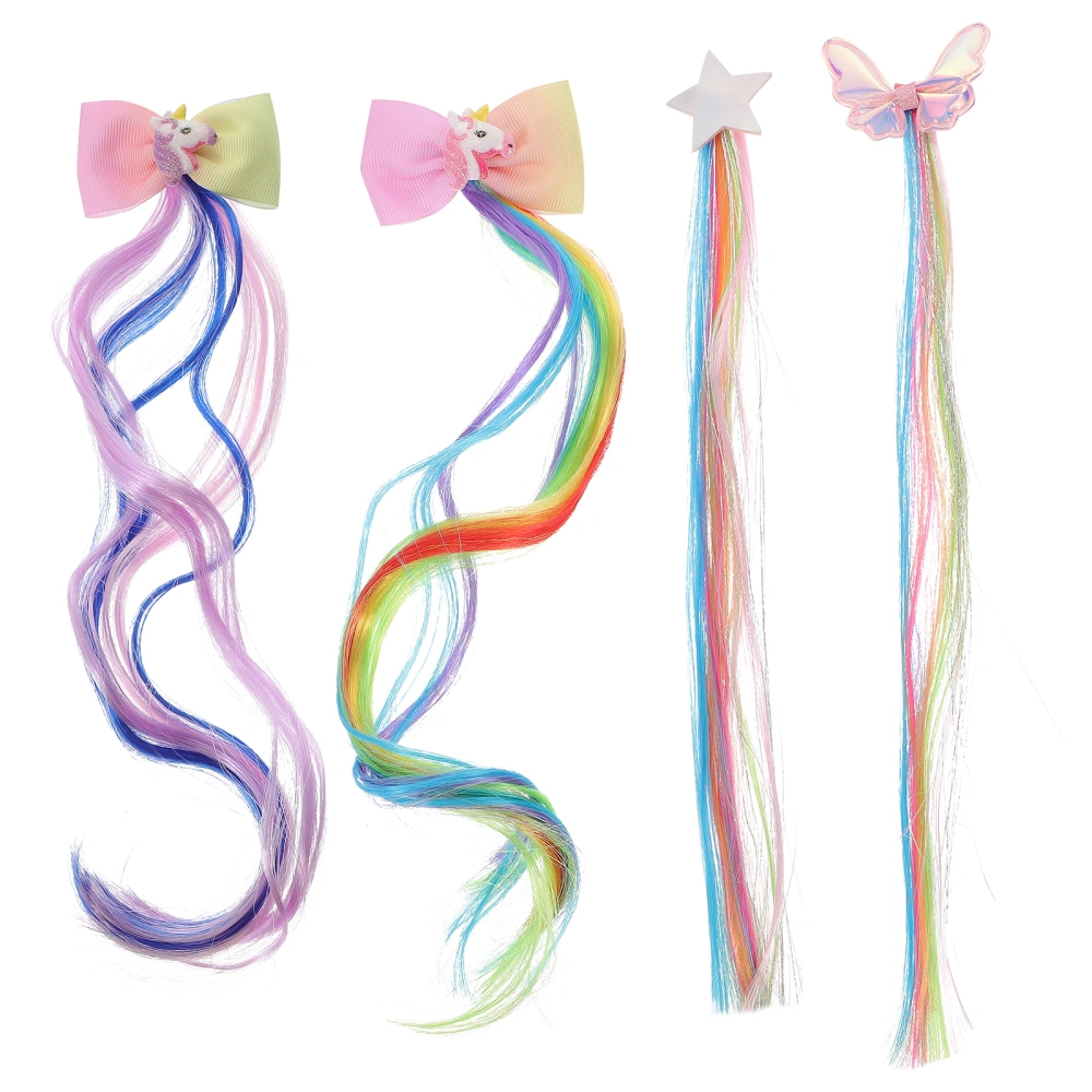 4pcs Color Hair Extensions Unicorn Star Hair Clips Hair Extensions for Girls