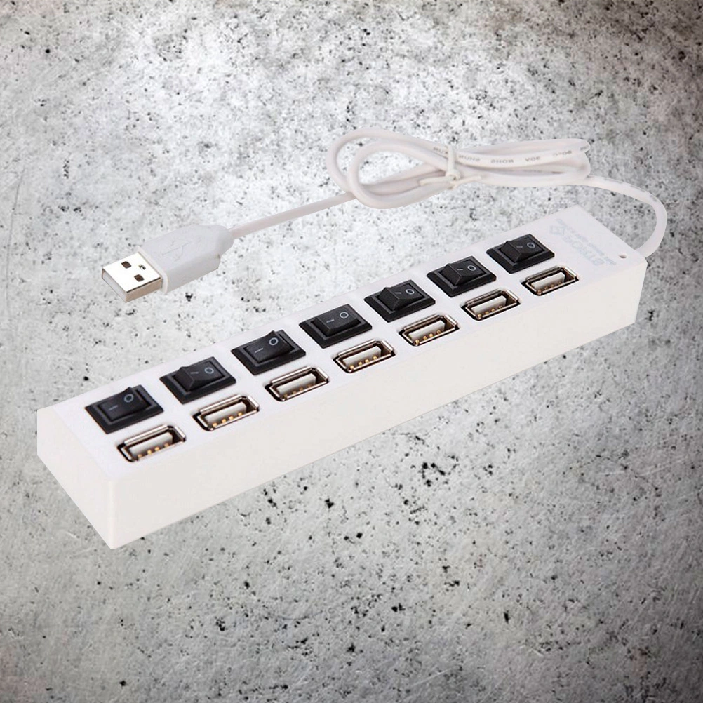 7 Ports USB 2.0 Hub Data Transfer with Individual Switches for PC Laptop (White)