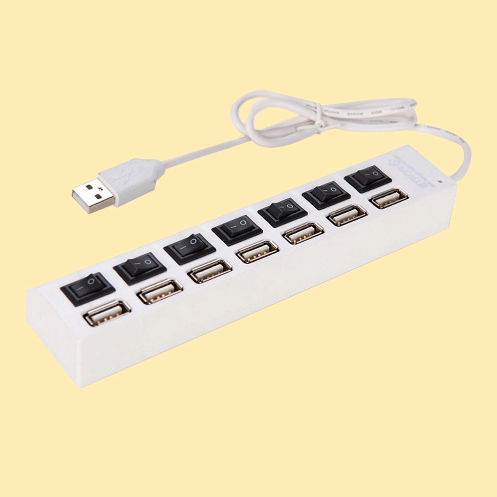 7 Ports USB 2.0 Hub Data Transfer with Individual Switches for PC Laptop (White)