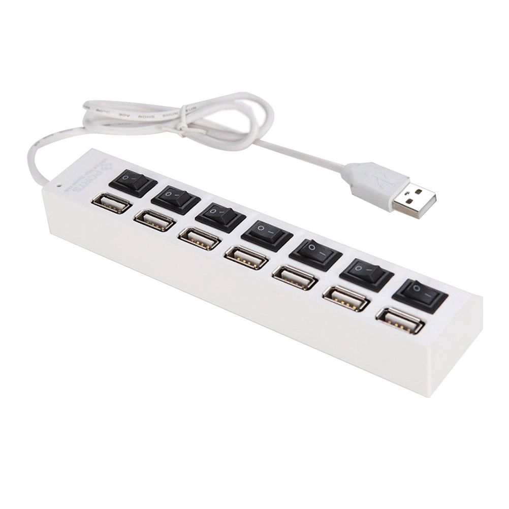 7 Ports USB 2.0 Hub Data Transfer with Individual Switches for PC Laptop (White)