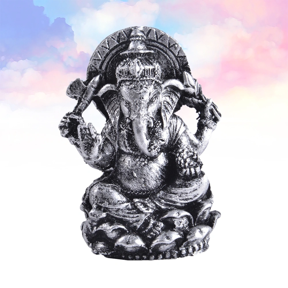 Ganesha Desktop Adornment Resin Ganesha Ornament Elephant God Desktop Ornament (Silver)