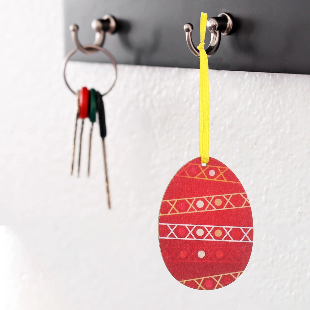 10Pcs Easter Party Home Decoration Pendant Colored Egg Pattern Wood Pendant