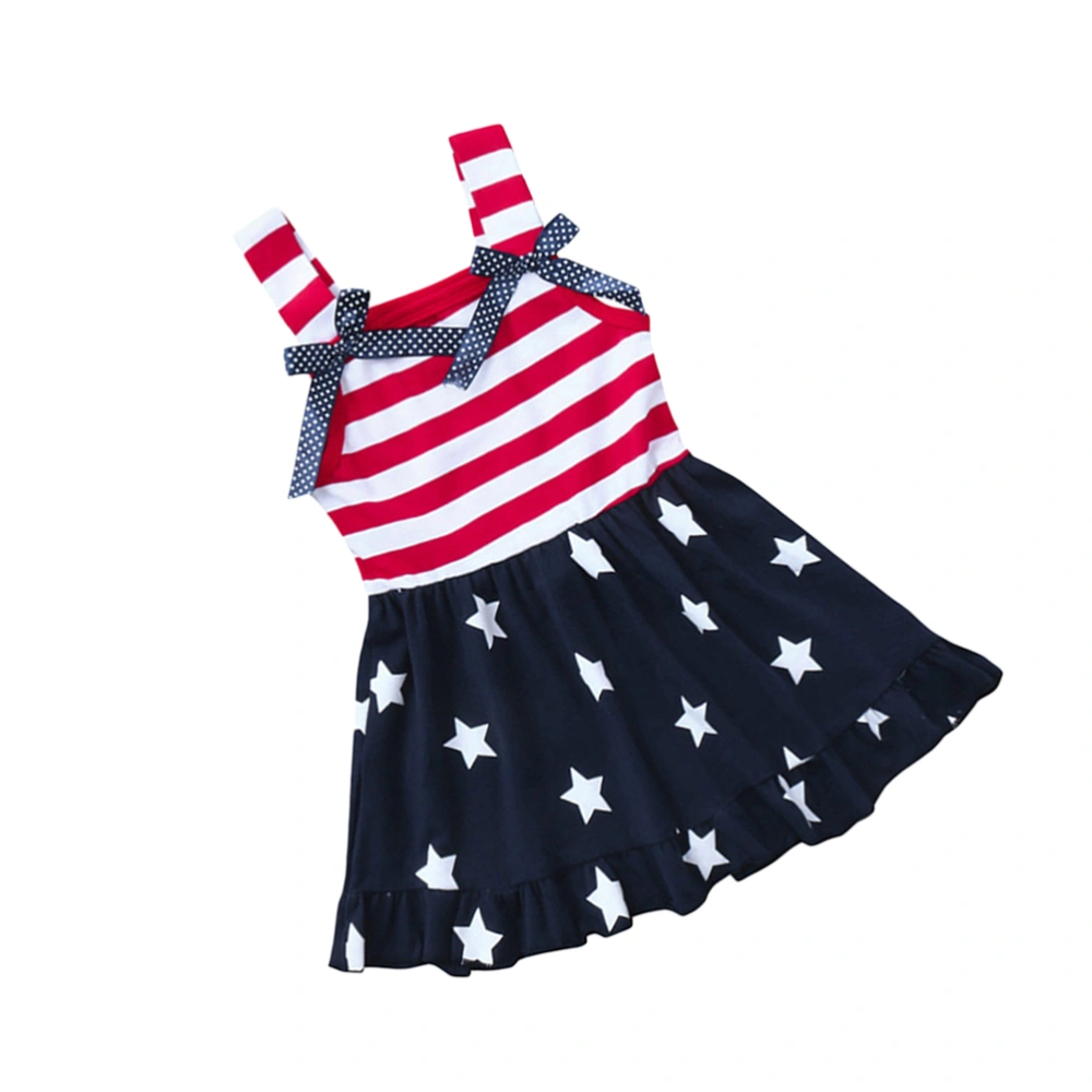 1PC Independence Day Girl Dress Baby Striped Bowknot One-pieces Skirt Summer Independance Day Dress Independance Day Baby Costumes Stylish Baby Skirt for Kids Girls Baby (Size 80 Recommended Height 90-100CM)