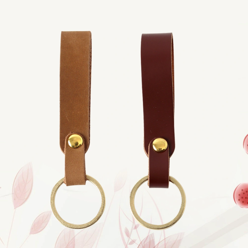 2pcs Leather Car Keychain Keyring Key Chain Key Ring Holder for Car Vehickle Auto (Red Oily Leather and Brown Frosting)