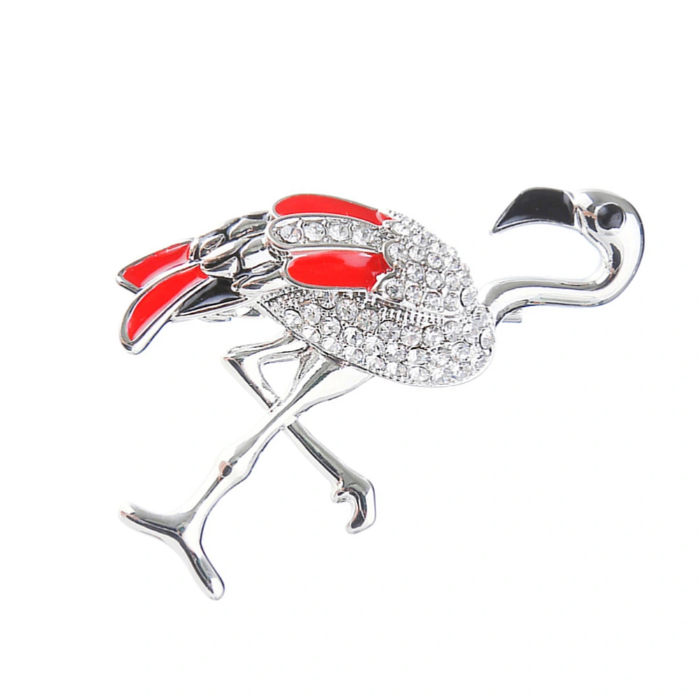 1PC Flamingo Brooch Exquisite Drip Oil Flamingo Brooch Fashion Rhinestone Inlaid Flamingo Brooch Delicate Alloy Flamingo Breastpin Elegant Clothes Clip Accessory for Women Lady(Silver)