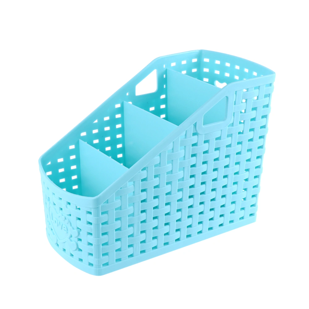 4 Grids Plastic Desktop Storage Basket Office Debris Storage Box Cosmetics Makeup Organizer (Sky-blue)