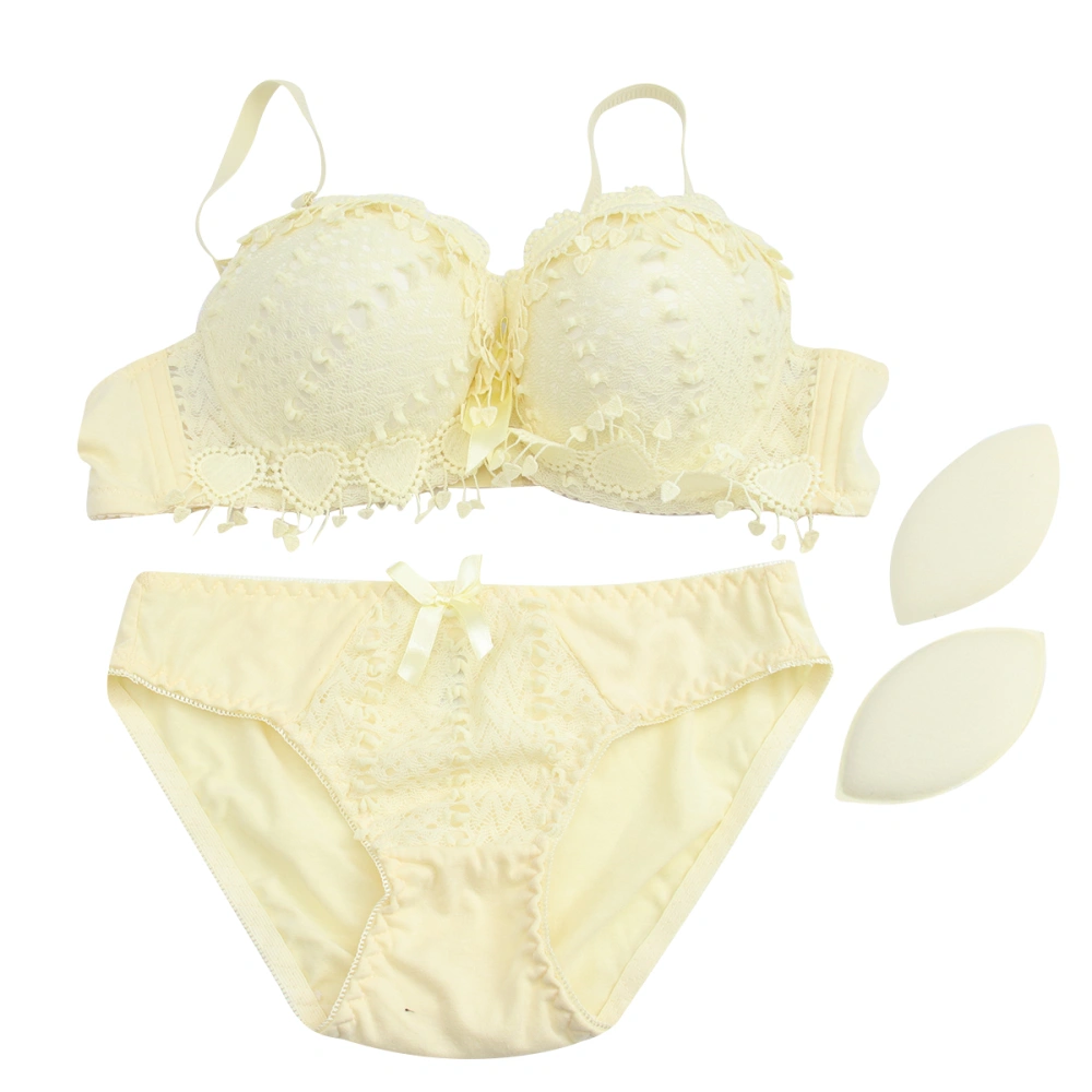 Women Lace Lingerie Set Sexy Bra Push Up Bra Underwear Bra and Panties (Yellow, 75B)