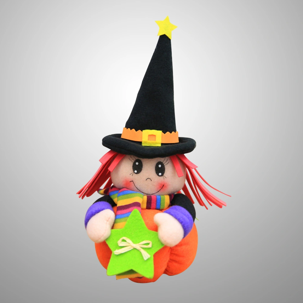 Halloween Doll Decoration Small Plush Toy Stuffed Toy Tabletop Decoration for Bedroom Living Room Office (Witch with Star)