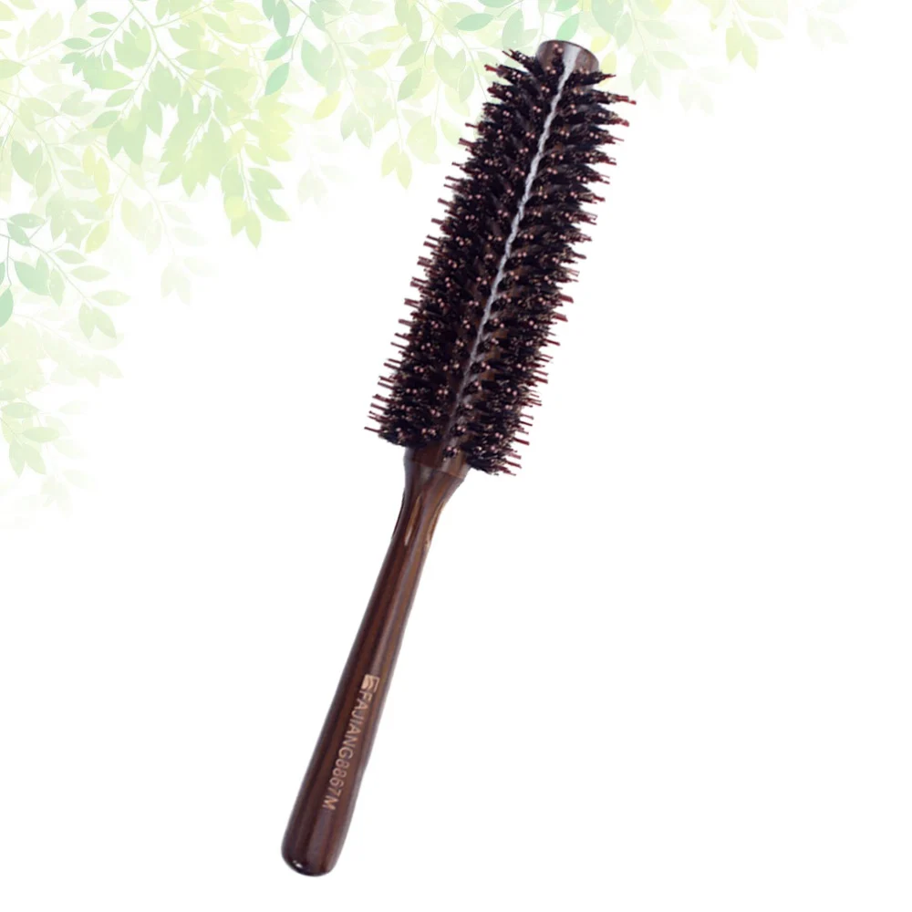 Natural Bristles Hair Brush Round Curling Combs with Wood Handle for Hair Drying Styling Curling 8867-14