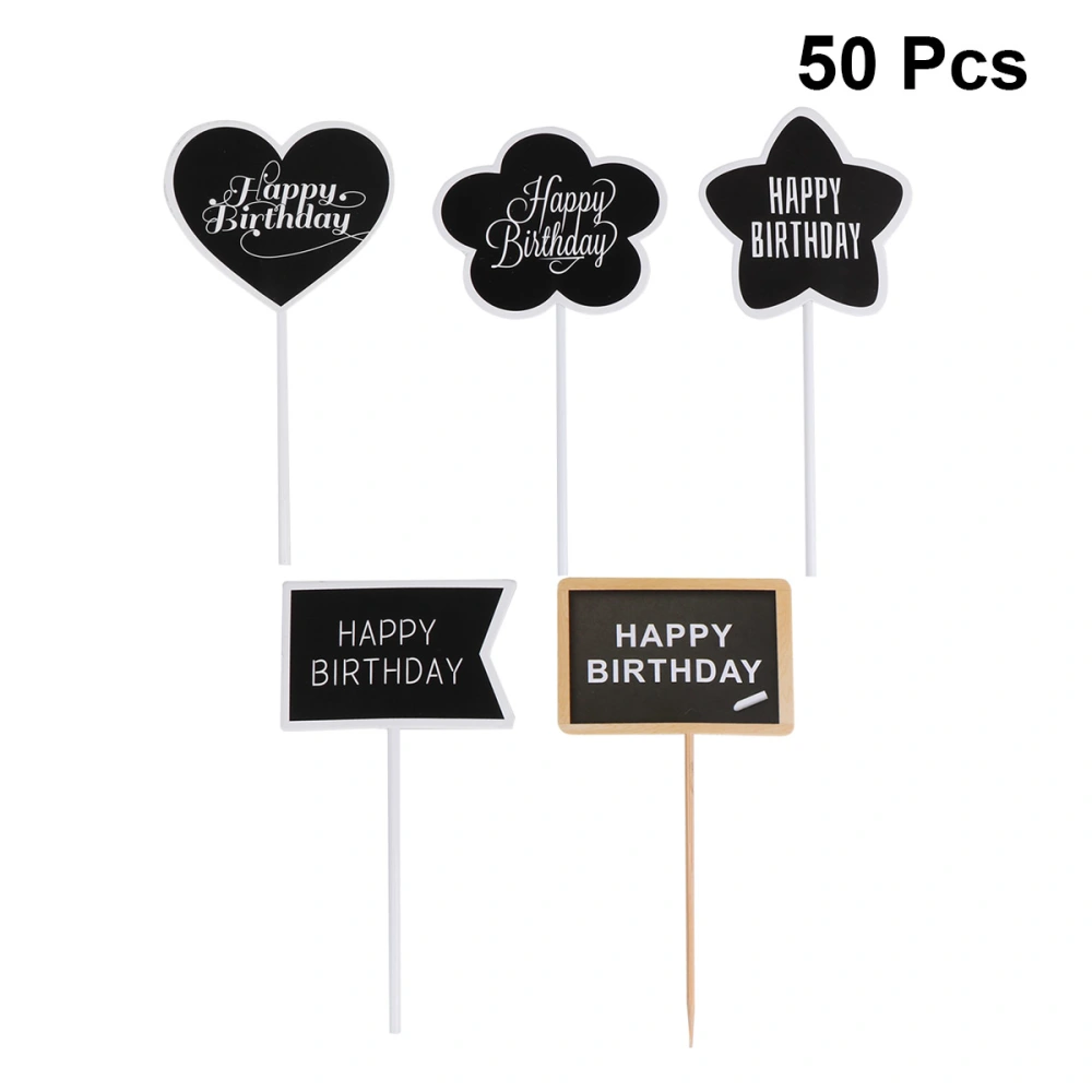 50pcs Imitation Blackboard Cake Toppers Unique Cupcake Ornament Picks Cake Decor Dessert Adornment for Banquet Birthday Festival