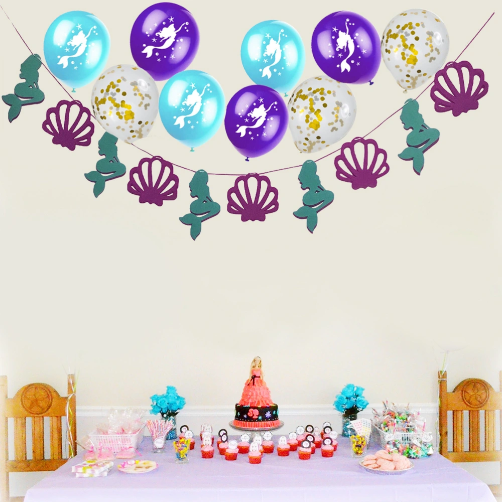 Mermaid Theme Banner and Latex Balloons Creative Beautiful Nonwovens Decor Birthday Banner for Birthday Party Festival