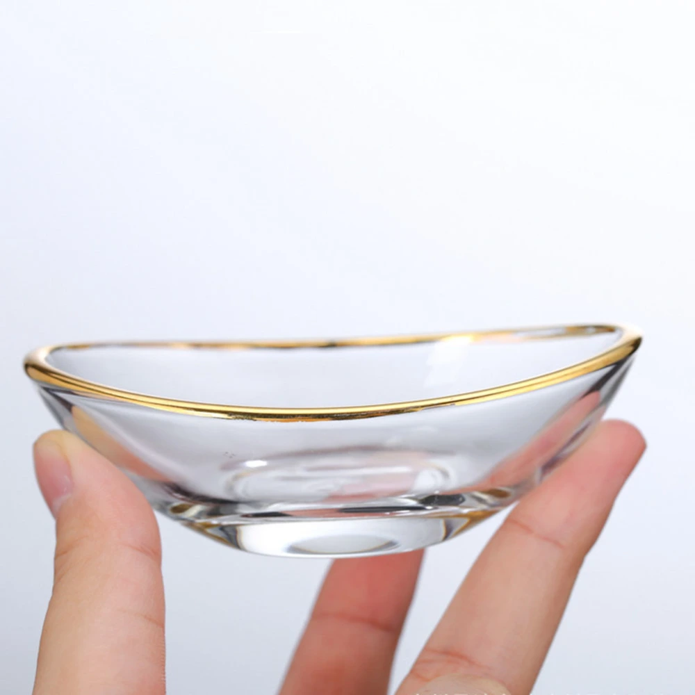 Boat Shaped Glass Sauce Plate Golden Dipping Plate Clear Mini Seasoning Sauce Dish for Home Restaurant Hotel - Golden