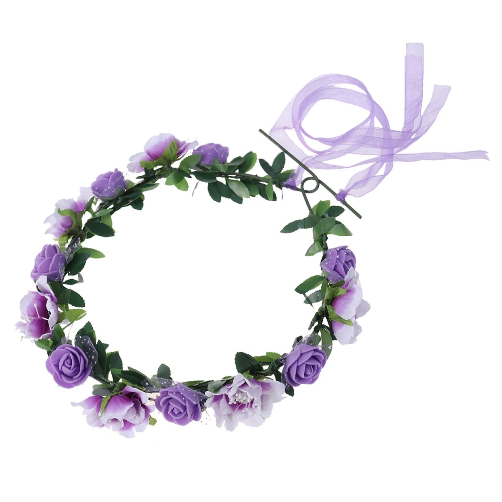 Women Bohemia Floral Hairband Hair Wreath Floral Garland Crown Headpiece for Wedding Party (Purple)