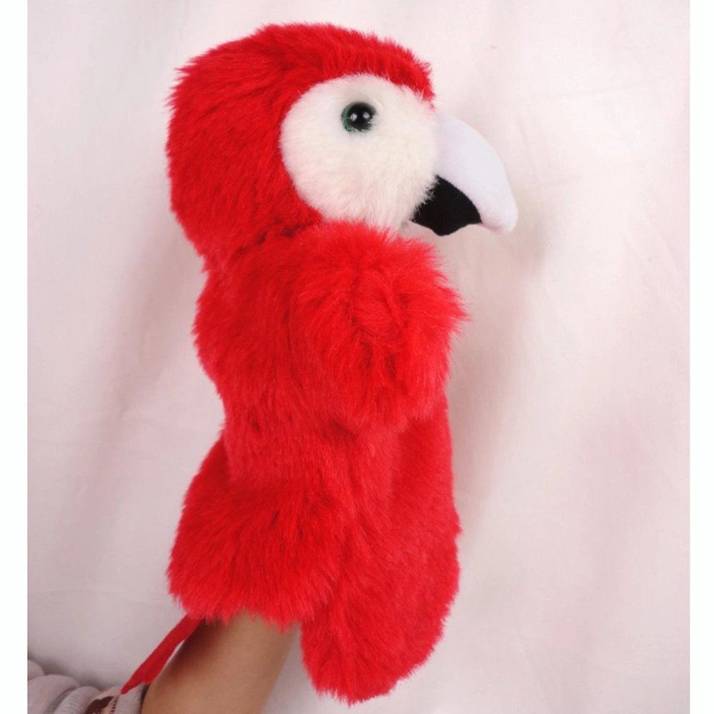 1pc Parrot Hand Puppet Toys Cartoon Plush Animals Finger Dolls  for Children Kids (Red 25cm)