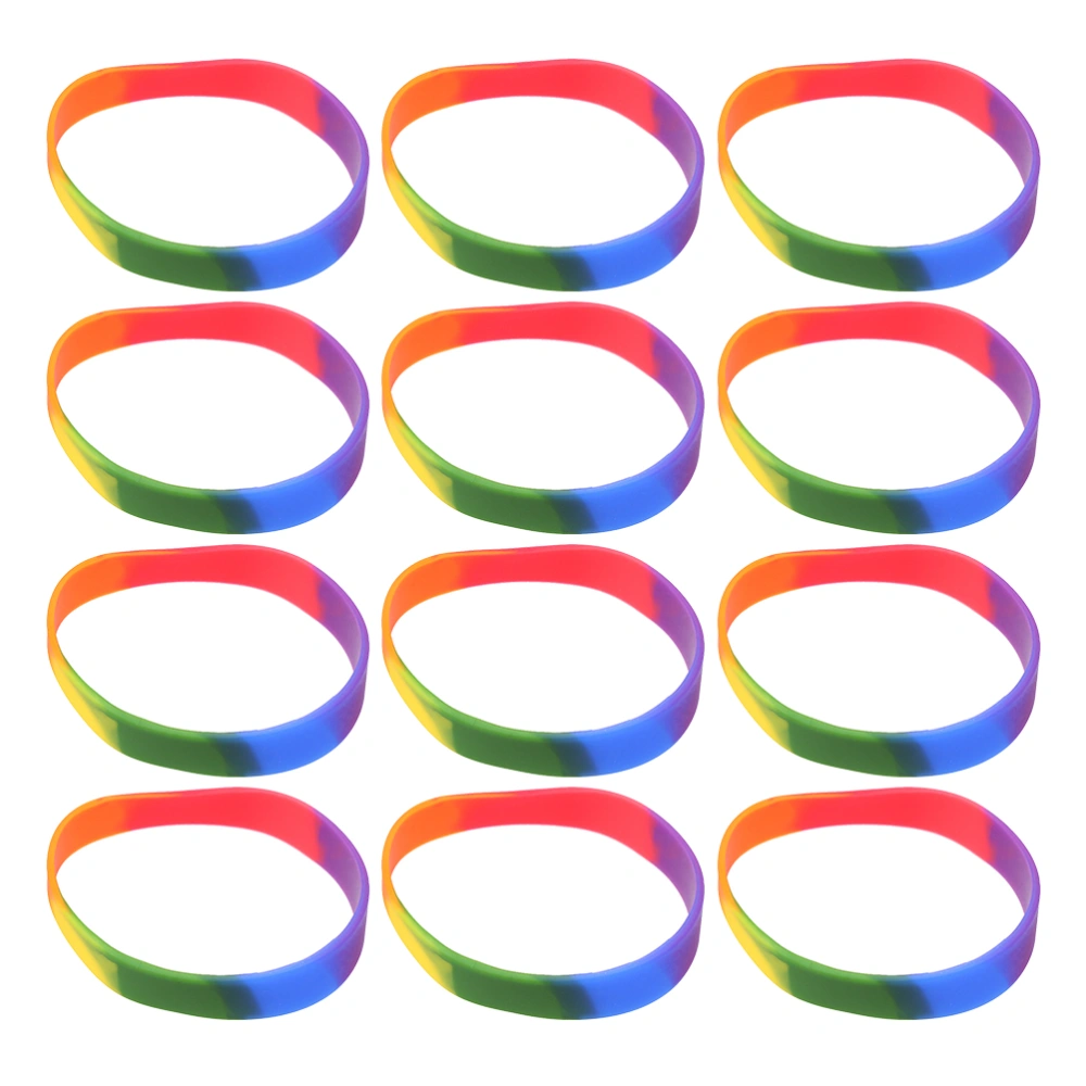 12pcs Rainbow LGBT Pride Bracelet Personalized Silicone Pride Bracelet Wristband