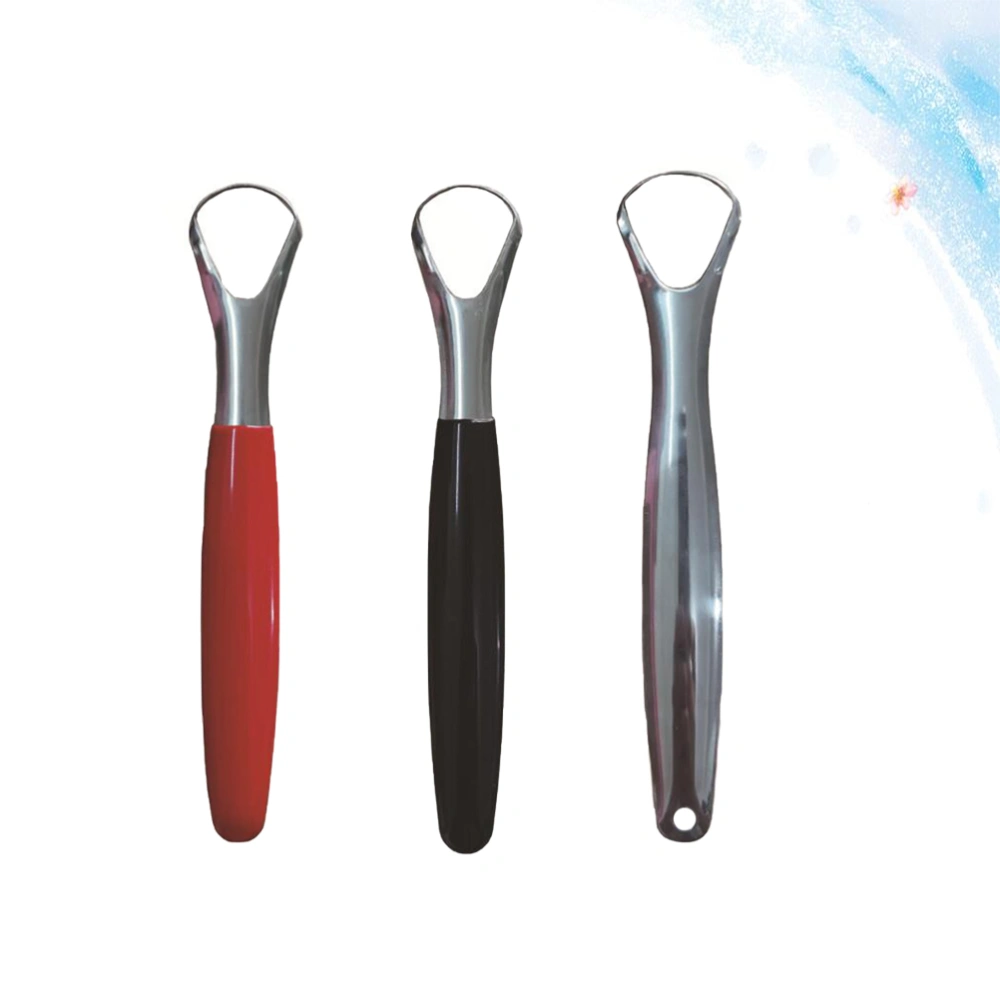 3PCS Stainless Steel Tongue Scraper Reusable Tongue Brush Oral Health Cleaning Tool for Adult Children (Silver/Black/Red)