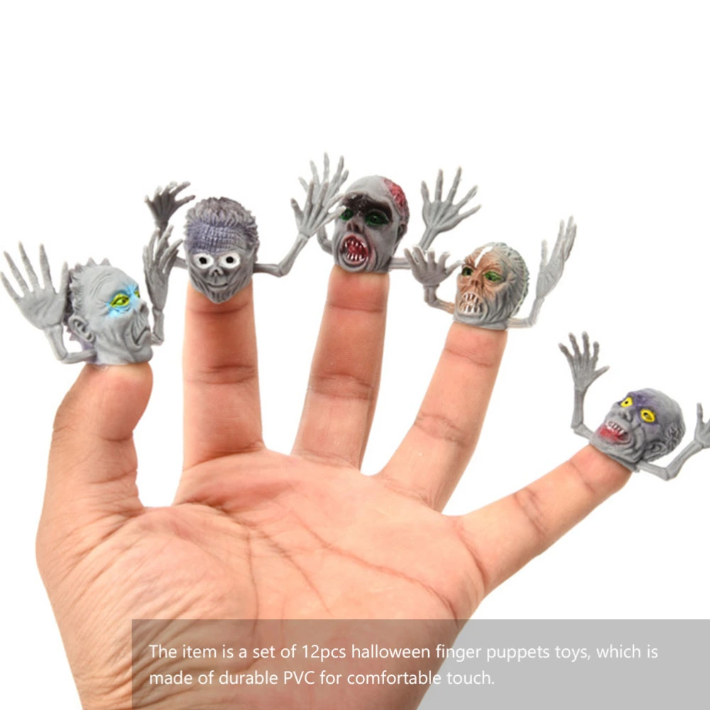 12pcs Creative Finger Puppets Caps Simulation Ghost Head Finger Props Halloween Spoof Toy Interactive Props for Kid Children (Random Color, Random Style)