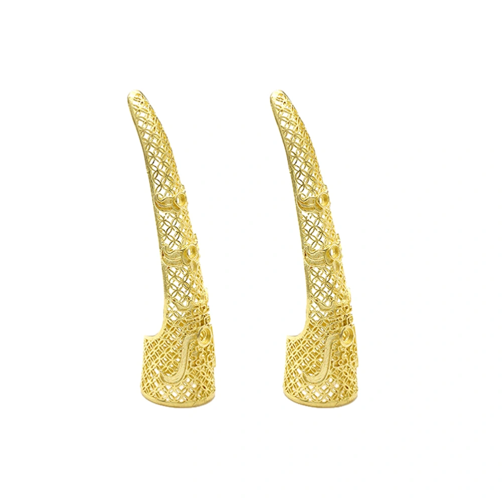 2Pcs Royal Style Finger Cover Long Golden Hollow-out Design Delicate Nail Cover