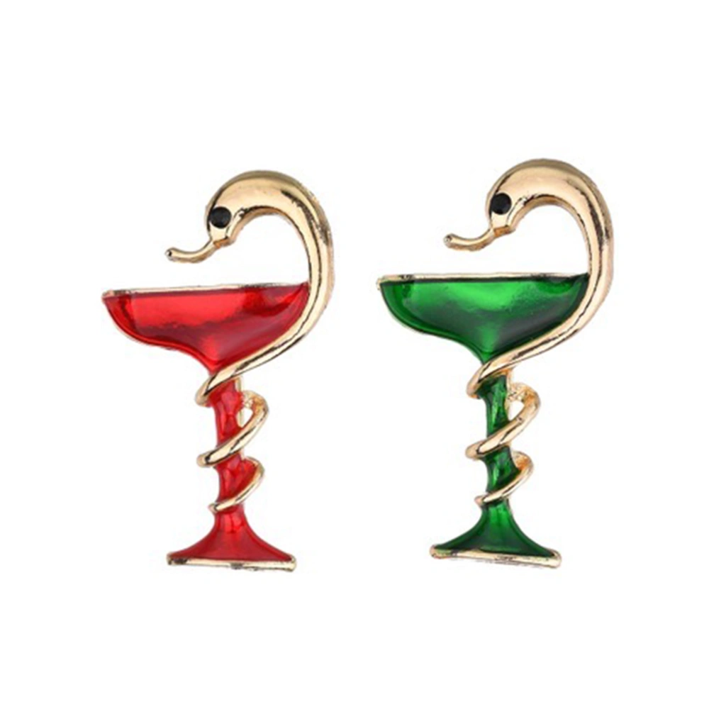 2 Pcs Creative Brooch Alloy Snake Wine Goblet Shape Brooch Drip Oil Breastpin Funny Badge for Women Ladies Party Supplies (Red, Green)