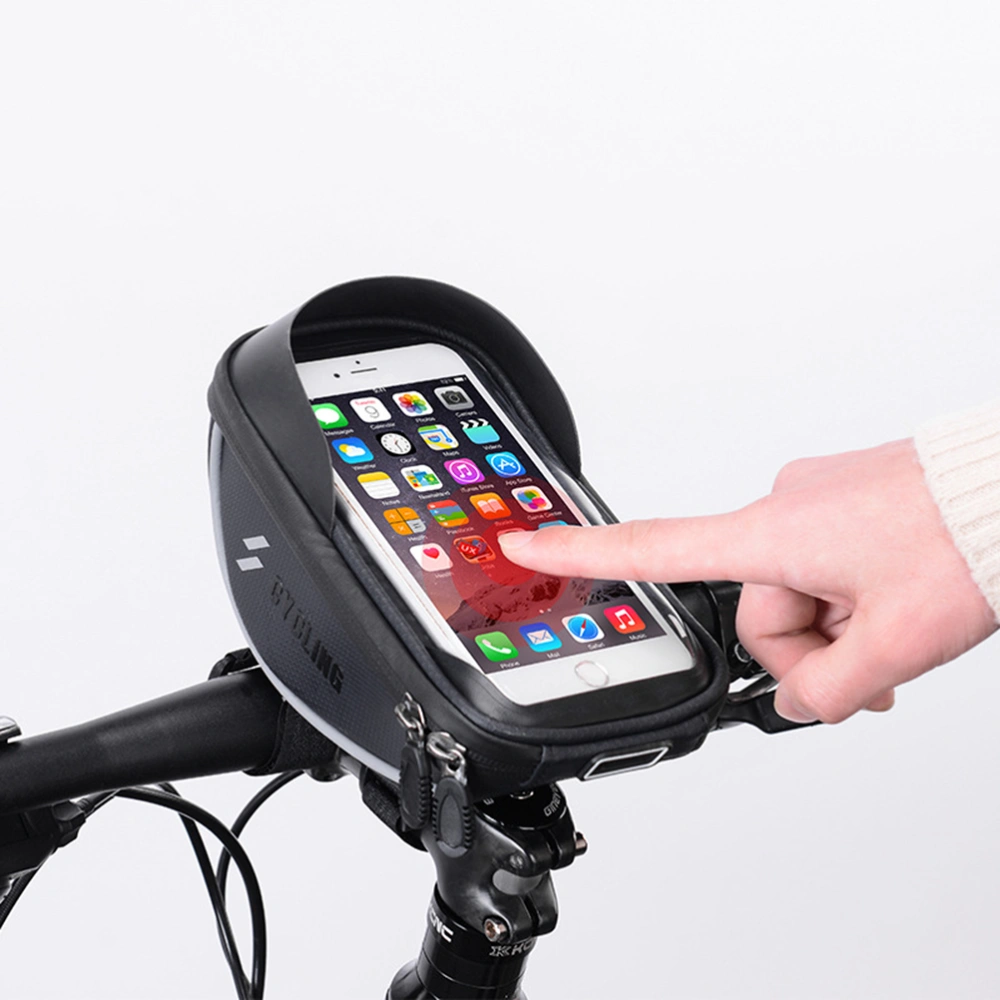 Mountain Bag Waterproof Bag Touch Screen 6 Inch Mobile Phone Bag Bike Front Beam Bag Cycling Bag Handlebar Bag (Black)