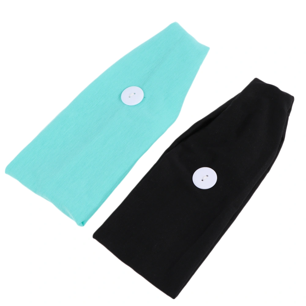 2PCS Fashion Binding Headband Ear Care Button Headscarf Mask Aid Button Headband Button Sports Headscarf Multi-functional Fitness Headband for   Women Wearing (Black+Mint Green)