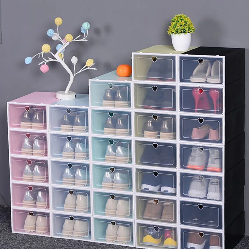 4Pcs Transparent Drawer Type Shoes Box Plastic Stackable Shoes Container