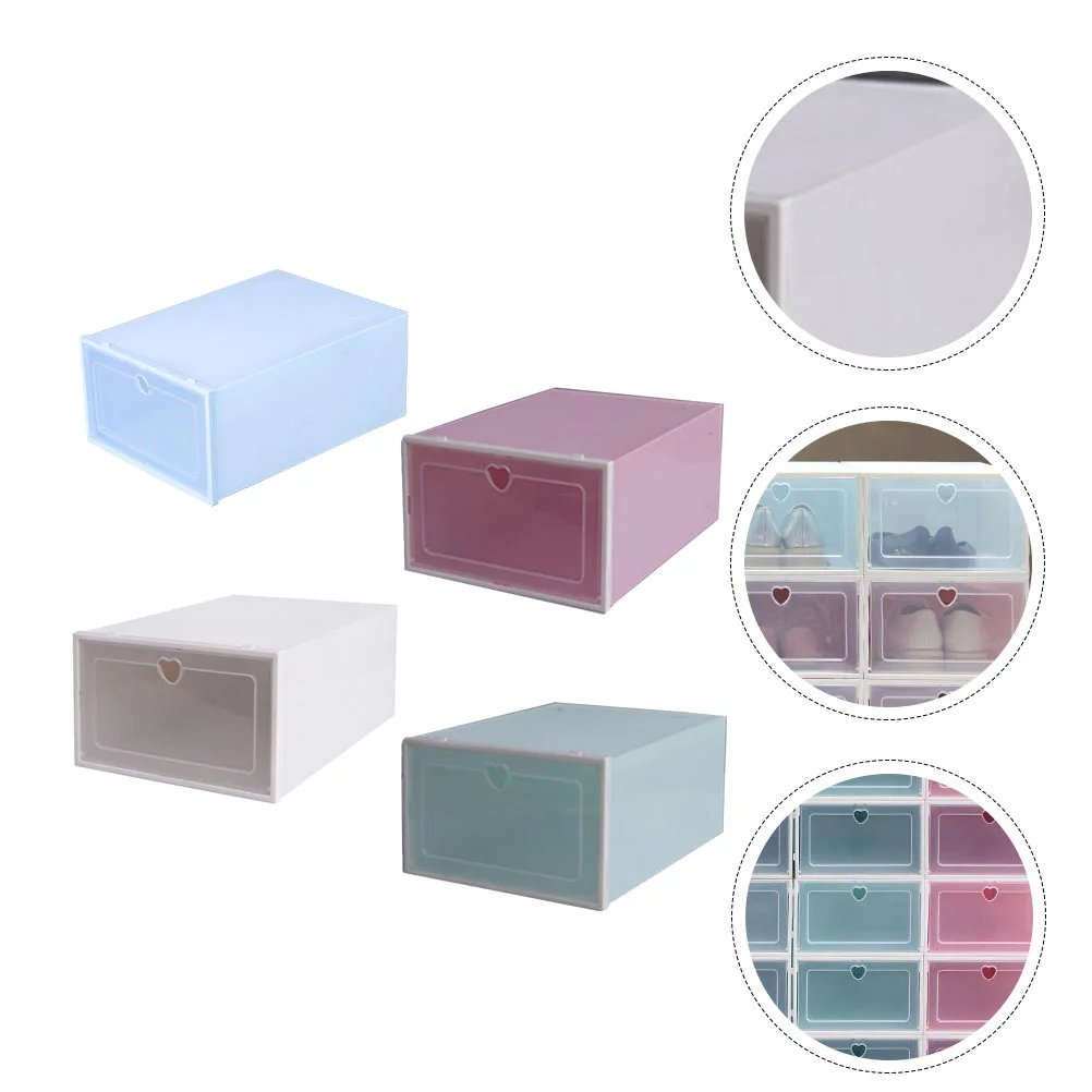 4Pcs Transparent Drawer Type Shoes Box Plastic Stackable Shoes Container