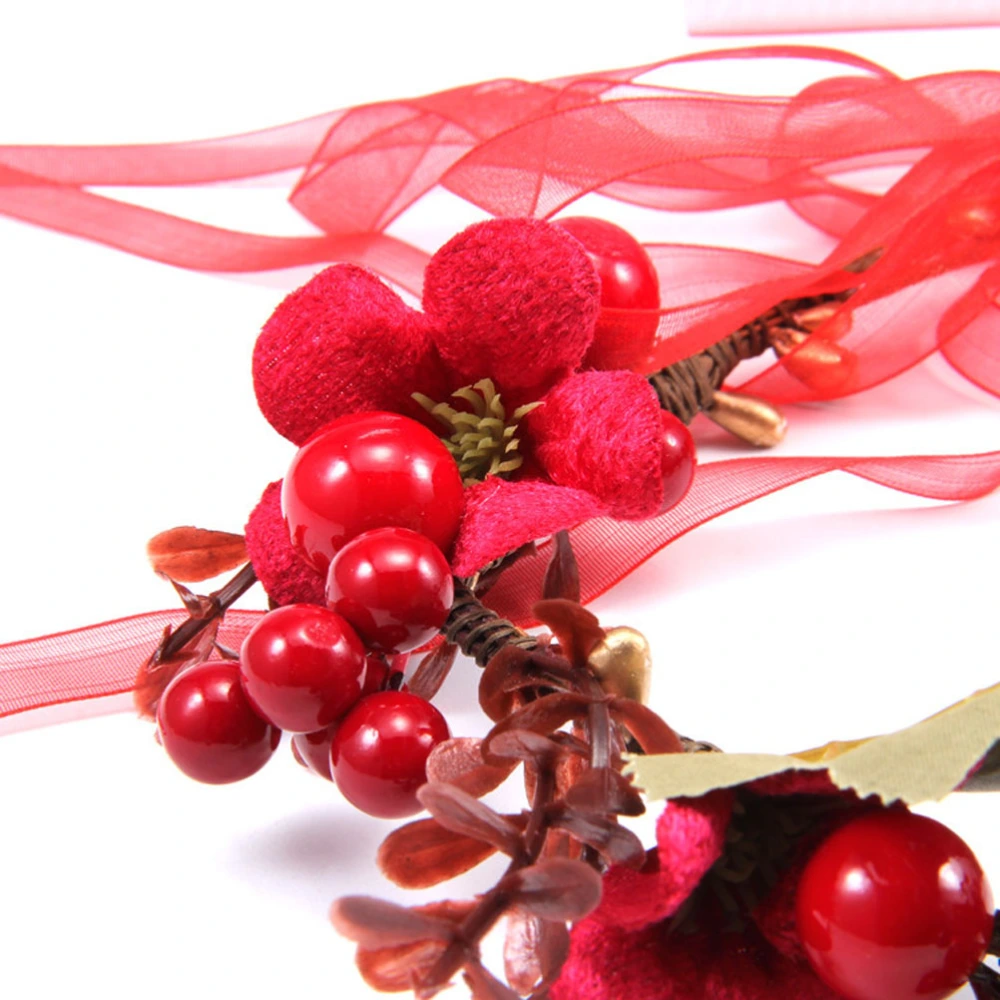 1pc Simulation Garland Red Berry Wreath Handmade Flower Headpiece for Wedding Vacation Party