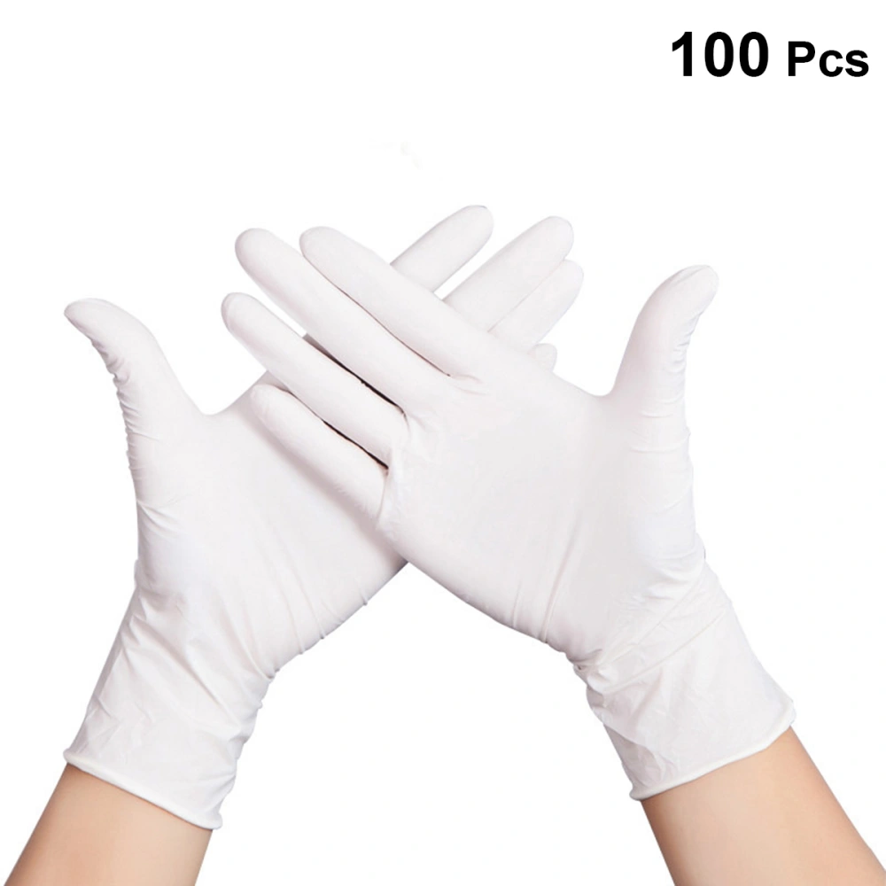 100pcs Disposable Nitrile Gloves Food Grade Gloves Natural Rubber Multipurpose Gloves Thin Size XL (White)