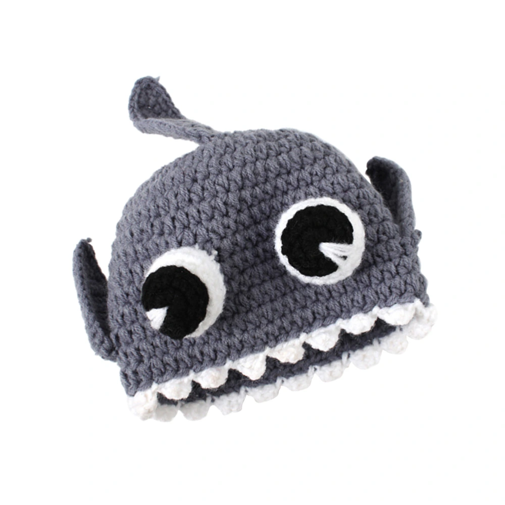 1pc Handmade Plush Baby Hooded Cartoon Shark Design Hat Cotton Baby Autumn Hat Casual Winter Kids Hat (Grey)