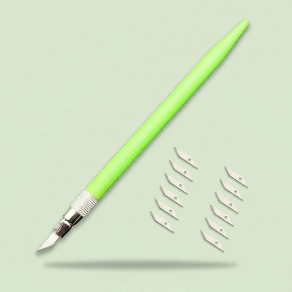 Metal Refillable Hobby Craft Utility Pen Cutting Tools for DIY Precision Cutting (Green + 12Blades)