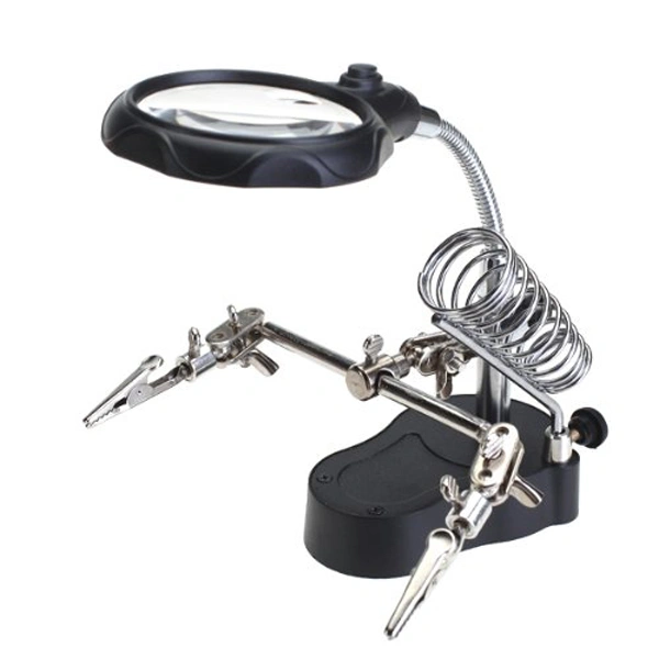 MG16126-A 3.5X 12X LED Magnifier Magnifying Lens with Auxiliary Alligator Clips /Stand for Electronics Soldering