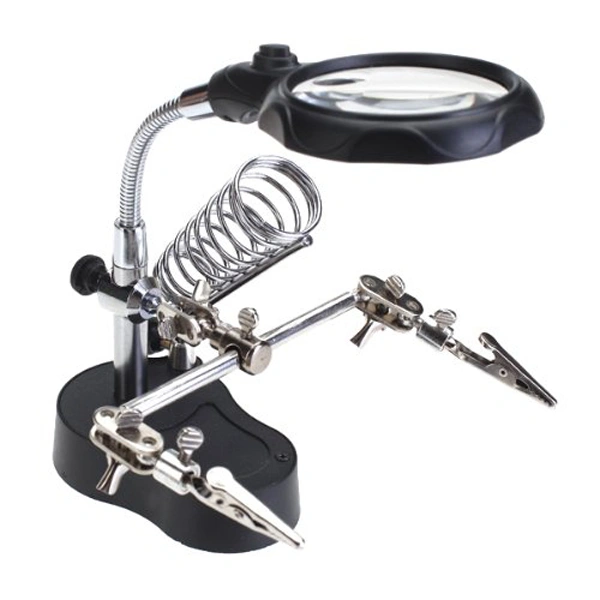 MG16126-A 3.5X 12X LED Magnifier Magnifying Lens with Auxiliary Alligator Clips /Stand for Electronics Soldering