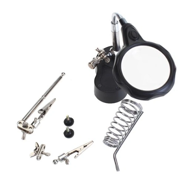 MG16126-A 3.5X 12X LED Magnifier Magnifying Lens with Auxiliary Alligator Clips /Stand for Electronics Soldering