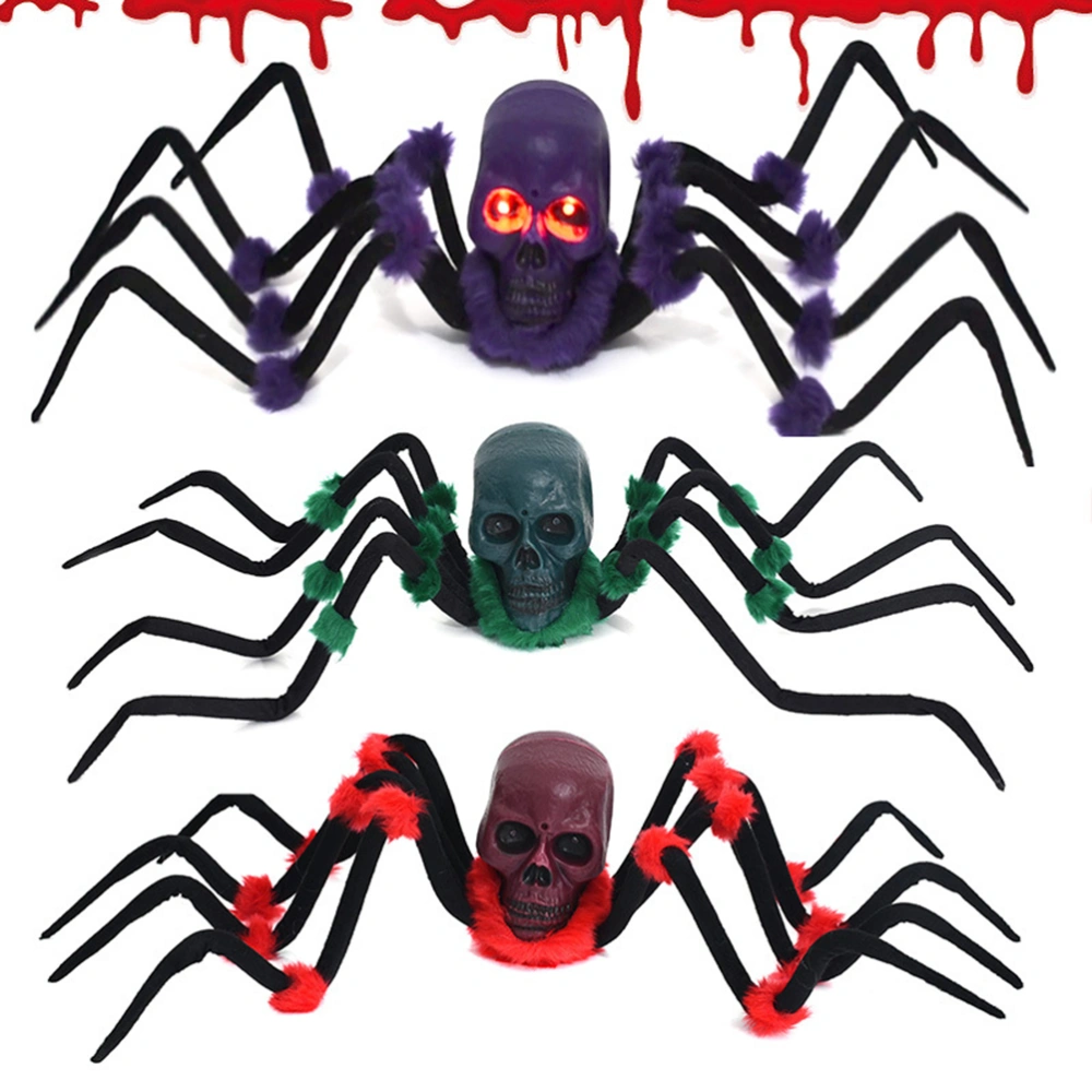 Halloween Sound Control Creepy Plush Spider Electric Giant Spider Fuzzy Crawler with Skull Head (Green)