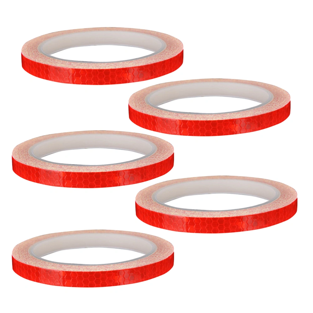 5pcs Wheel Reflective Stickers Safety Accessories Tape Rim Stickers Warning Strips for Cycling Wheel (Red)