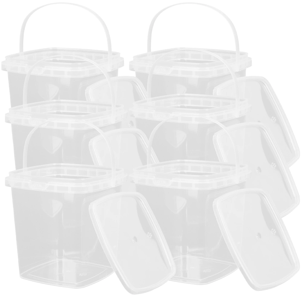 6Pcs Ice Cream Buckets Transparent Ice Cream Containers Square Ice Cream Buckets