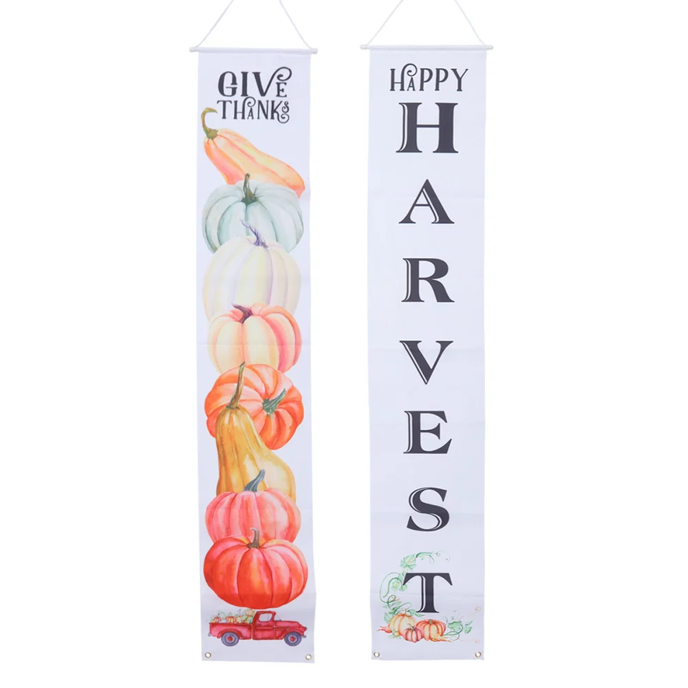 1 Pair Autumn Carnival Door Curtain Happy Harvest Couplet Harvest Festival Hanging Front Door Flag Hanging Banner Party Supplies for Autumn Party (Colorful)