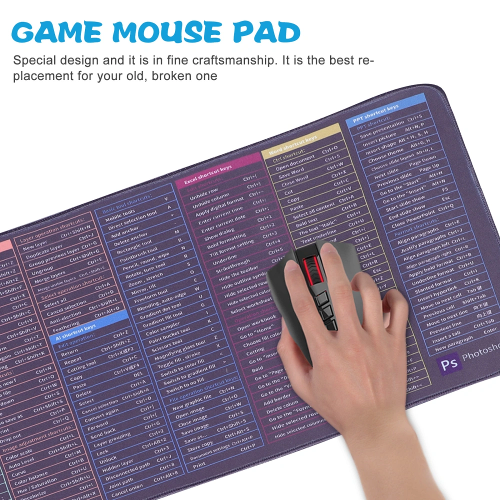 Mouse Pad Computer Shortcut Pattern Gaming Mouse Pad Rubber Mouse Mat Supply