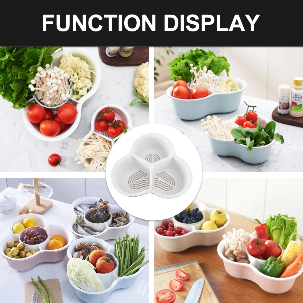 Plastic Household Double Layer Vegetable Basin Kitchen Vegetable Fruit Cleaning Storage Tray Drain Heighten Bottom Stable (Beige)