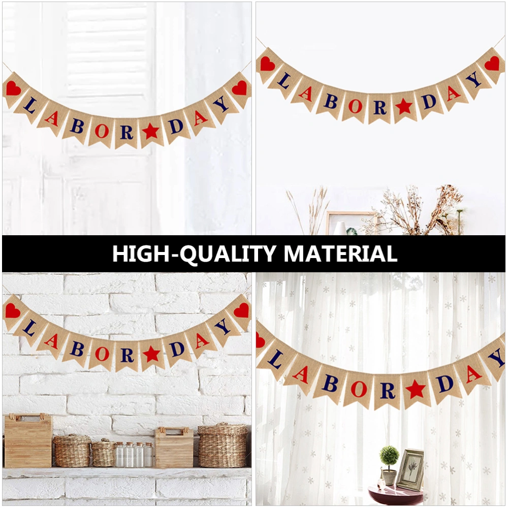 1pc Labor Day Linen Banner Party Decorative Garland Party Supplies Home Decor