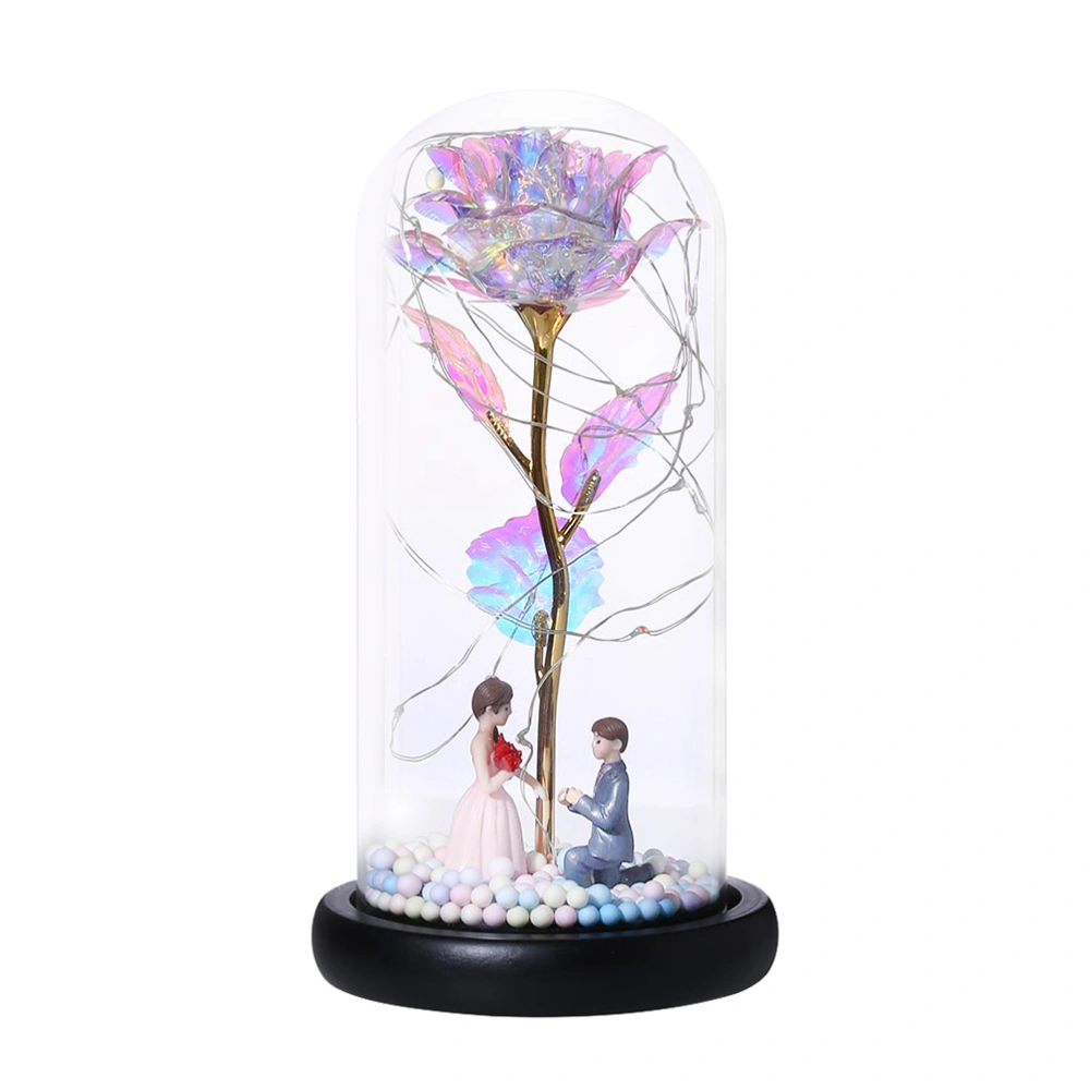 1pc Gold Foil Rose Flower Glass Bottle Lamp Light Valentine's Day Gift for Lovers (Colorful without Battery Proposed Style)