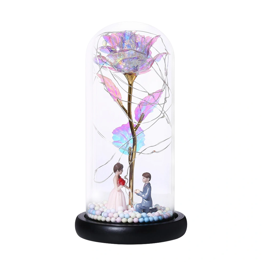 1pc Gold Foil Rose Flower Glass Bottle Lamp Light Valentine's Day Gift for Lovers (Colorful without Battery Proposed Style)
