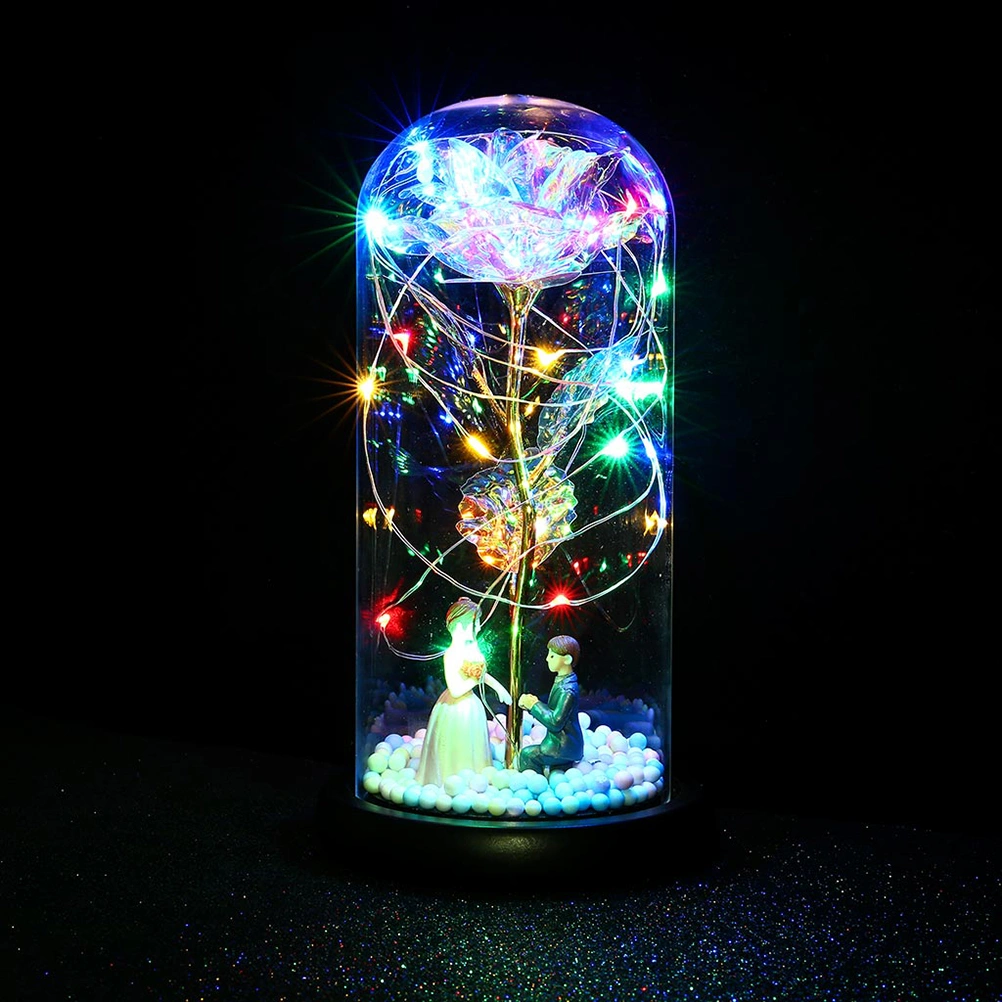 1pc Gold Foil Rose Flower Glass Bottle Lamp Light Valentine's Day Gift for Lovers (Colorful without Battery Proposed Style)